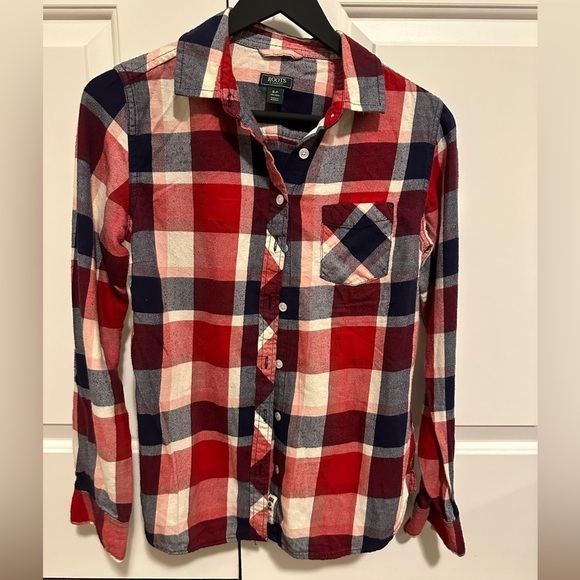 Roots Tops - Roots Red Blue White Plaid Button Down Shirt Flannel Size Small